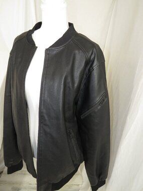 Signature Studio Mens Perforated Faux Leather Bomber Jacket Black XL Moto Street